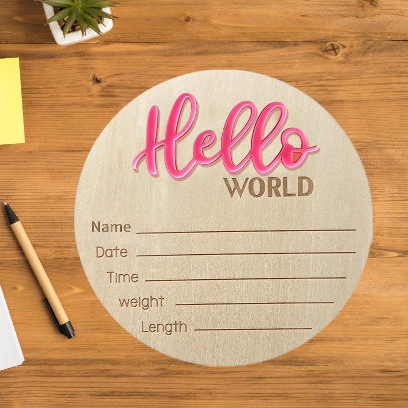 LZEDIRA Baby Announcement Sign - 5.9 Inch Wooden Hello World Newborn Welcome Plaque for Hospital, Nursery or Baby Shower (Pink) - Image 4